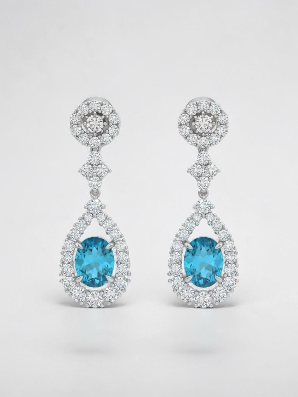 Anna Zuckerman Blue Topaz & Diamond Crystalline Drop Earrings 925 S. Silver NWT
